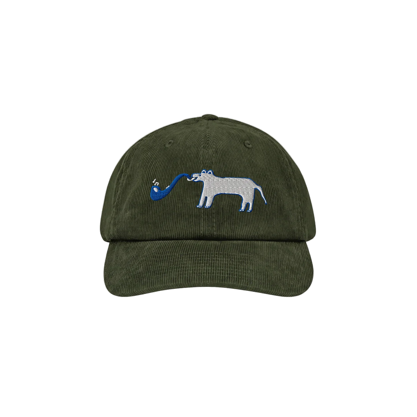 Dark Olive Sax Playing Dog corduroy cap, front view